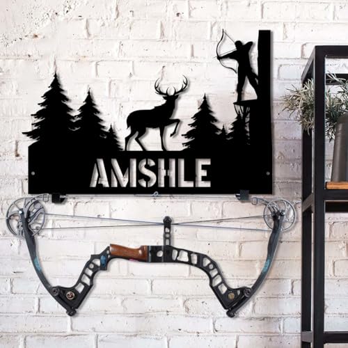 Personalized Metal Deer Skull Bow Holder Elk Deer Bow Rack Custom Name Archery Display Rack Wall Decor Bow Hunting Rack Hunting Metal Sign, Gifts For Husband,Dad,Father (Metal Deer Bow Rack-2) - color: Metal Deer Bow Rack-2