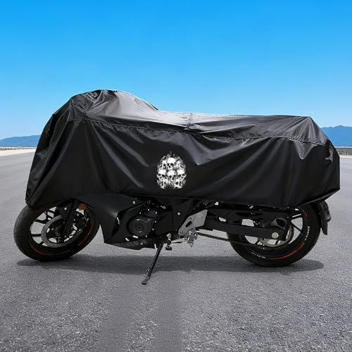 GARGOYLE BELLS Motorcycle Cover Motorcycle Seat Shade Covers Lightweight Half Cover All Season Waterproof Outdoor Sun Protection Covers Durable Fits Various Motorcycle Models - L - color: Black-Skull, size: L