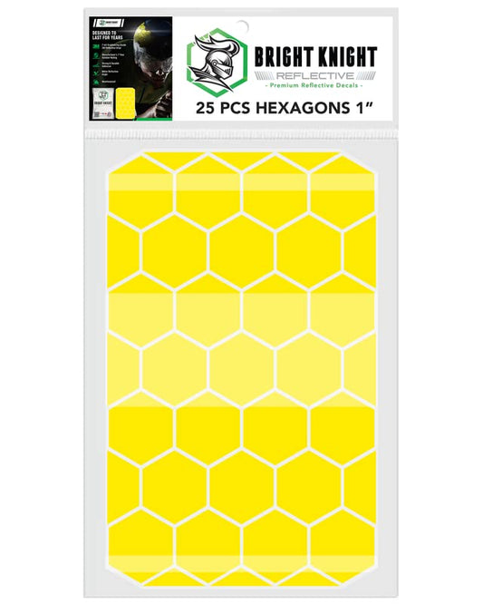 BRIGHT KNIGHT DECALS Hexagon Reflective Stickers for Helmet - Yellow, Pack of 1, Motorcycle Helmet Stickers, 3M Waterproof Reflective Vinyl Tape for Hard Hats, Cars & Bike Decals for Night Visibility - color: Yellow, size: 1 pk
