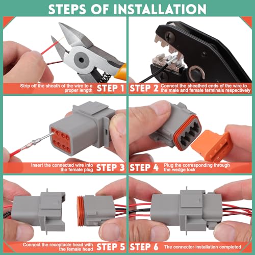 236PCS DT Deustch Connector Kit with Wire Crimper, 2 3 4 6 8 12 Pin Waterproof Automotive Electrical Connectors Plug, with Removal Tool and Size 16 Stamped Formed Contacts(14-20AWG) - size: 236PCS