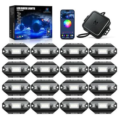 MICTUNING C1 16 Pods RGBW LED Rock Lights - Multicolor Underglow Neon Light Kit with Bluetooth Controller, APP Control - size: 16 Pod Lights Kit