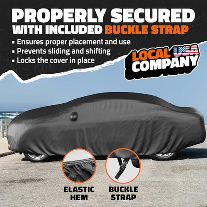 Mockins 200"x75"x47" Large Sedan Car Cover Waterproof All Weather Shield | Dual-Layer 250G PVC + HD Cotton Outdoor Weatherproof Car Covers for Automobiles | Full Exterior Covers for Rain, Snow, Frost - size: Sedan - Large - 200" x 75" x 47"