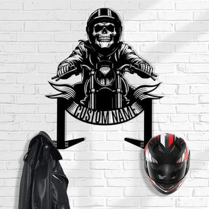 Dyoart Custom Metal Motorcycle Helmet Holder Wall Mount, Personalized Name Helmet Display Organizer with Hooks, Metal Helmet Hanger, Helmet Holder for Bike Tactical Gear Helmet Coats Caps - color: Style 03