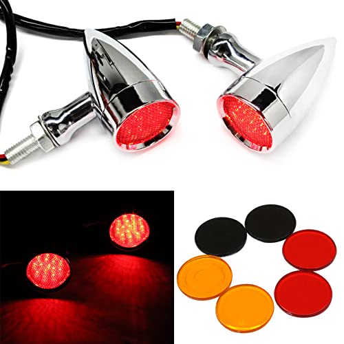 Rich Choices 2pcs Chrome 15 LED Motorcycle Stop Brake Running Turn Signal Indicator Red Lights Compatible with Harley Honda Chopper (Chrome with net-Red Light) - color: Chrome with net-Red Light