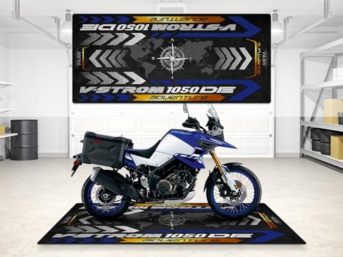 Garage Mat for V-Strom 1050DE Adventure Motorcycle Model, Parking mat, Pit Mat, Washable Non-Slip Garage and Showroom Floor Carpet (Size 2: 102 x 47/260 x 120 cm) - size: Size 2: 102 x 47 "/ 260 x 120 cm
