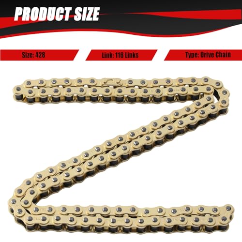 KAMIER 428 Drive Chain 116 Links Gold with Chain Breaker Tool for 110cc 125cc TTR125 YZ85 CB125 Apollo RFZ DB-X18 X19 Suzuki JR80 RM85 TaoTao Chinese Pit Dirt Bike 4 Wheeler ATV Quad Heavy Duty Parts - style: 116