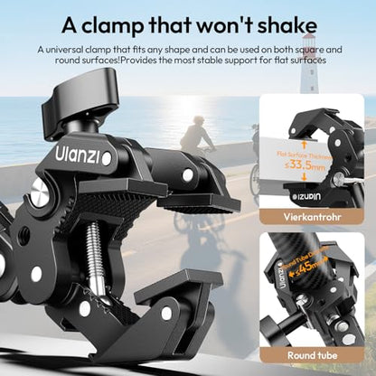 ULANZI CO78 Super Clamp Kit w Magic Arm, for Action Cam – 1/4" & ARRI Locating Pins + Cold Shoe Mount, 3-Jaw & Dual Ball Head Designed for Flexible, Low & High Angle Shot, Load Capacity Within 1kg