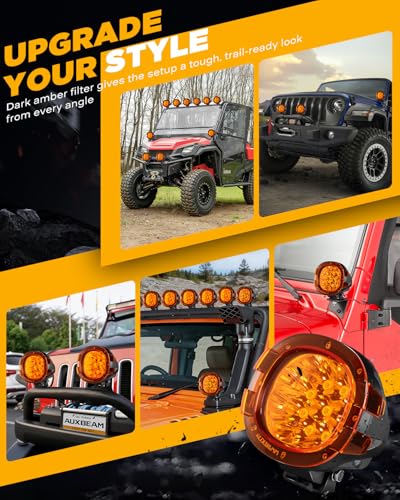 Auxbeam P4 Series 4 Inch Deep Amber Light Covers 2300K Dark Amber Tint Round Off-Road Light Lens Cap LED Pods Covers Reduce Glare for Fog & Dust Low Visibility, 2 Packs - color: P4 Series 4" Amber Covers