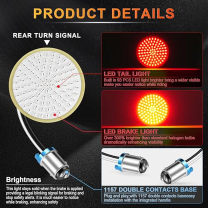 LivTee 1157 LED Turn Signals, 2 Pack Motorcycle, Fits Harley Davidson, Road Glide, Street Glide, Sportster, Red - color: Rear - Standard