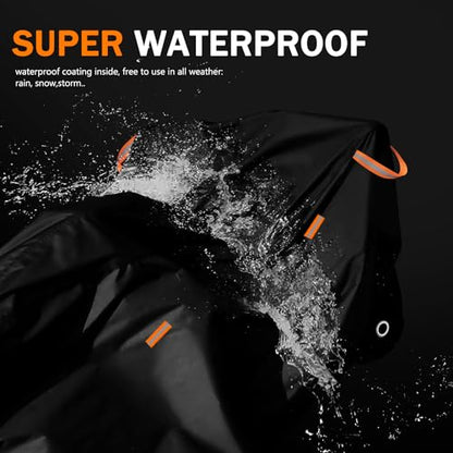 Motorcycle Cover Waterproof Outdoor,116" Heavy Duty 420D Oxford Cloth | Touring Bike Cover Fit for Honda,Yamaha,Harley,Tear-Resistant,Anti-UV,Windproof,3 Pairs Straps,Lock Holes,116"Lx43"Wx55"H