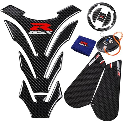 3D Black Rubber Side, Tank Pad Protector, Anti Slip Sticker, Tank Side Traction Pad, 3D Gas Cap, Fuel Cap Decal,Tank Protector for GSXR 600 750 2011-2015 (Black)
