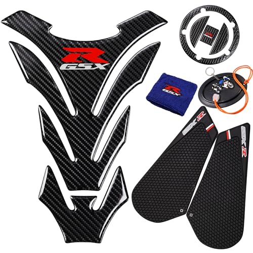 3D Black Rubber Side, Tank Pad Protector, Anti Slip Sticker, Tank Side Traction Pad, 3D Gas Cap, Fuel Cap Decal,Tank Protector for GSXR 600 750 2011-2015 (Black)