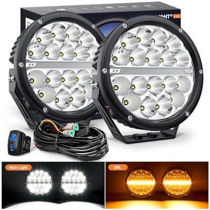 Nilight LED Offroad Driving Lights with Amber DRL 2PCS 7 Inch Round 90W IP68 Spot Flood Combo Work Light Bar with 12 AWG DT Connector Wiring Harness Kit for 4x4 Truck ATV UTV SUV - color: 2Pcs 90w 7Inch amber DRL Light Kit