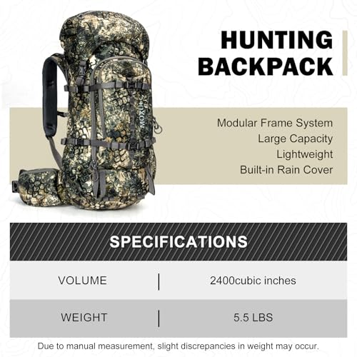 MOXULE Pro 2400 Camo Frame Backpack - Meat Hauler Pack with Rain Cover - color: Camo 40l