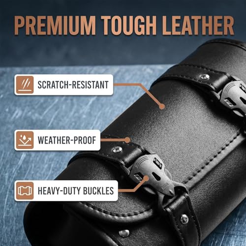 Salior Large Capacity Motorcycle Handlebar Bag,Leather Motorcycle Fork Bag with Adjustable Mounting Straps,Stylish Motorcycles Tool Bags for Storing Umbrellas,Phones,Keys