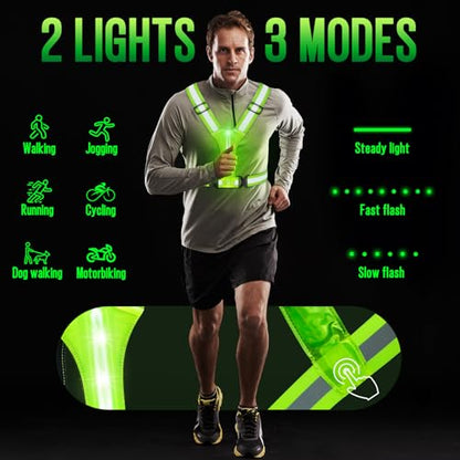 LED Rechargeable Reflective Vest with 11hrs Runtime, Light Up Safety Gear for Night Running Walking Cycling, USB Rechargeable - color: Green