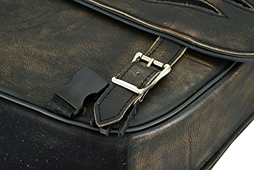 Motorcycle 2 Pc Throw over Concealed carry gun pocket Genuine Distressed Brown Leather Saddlebag Flame Zipoff, Medium
