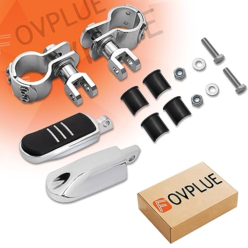 FOVPLUE 1",1.25"Highway Footpegs, Adjustable Highway Peg w/Clamp for Harley Touring Softail Dyna Sportster models w/25mm-32mm Engine Guard/Tubing, CHROME#3 - color: Chrome For Streamliner Style