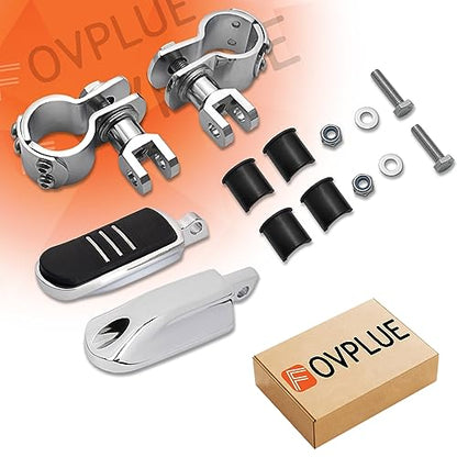FOVPLUE 1",1.25"Highway Footpegs, Adjustable Highway Peg w/Clamp for Harley Touring Softail Dyna Sportster models w/25mm-32mm Engine Guard/Tubing, CHROME#3 - color: Chrome For Streamliner Style