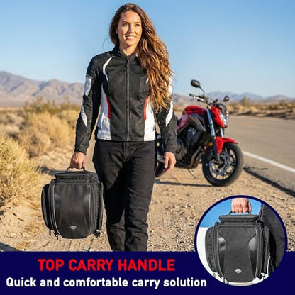 Nomad Motorcycle Tail Bag 18-22L – Expandable Waterproof Rear Seat Bag, Sissy Bar Luggage, Helmet Fits, Touring Motorcycle Bag, Cruiser, Sportster, Softail, Dyna, Dual Sport