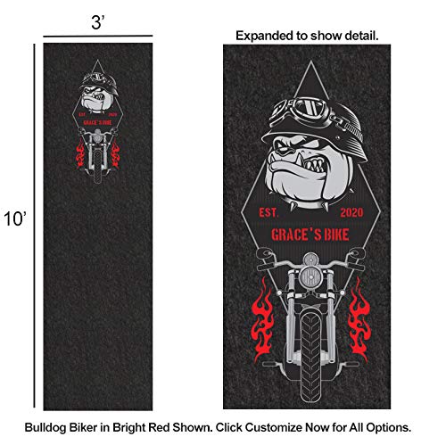 PIG Personalized Motorcycle Mat | Ultra Thin | Animal Biker | 3' x 10' Custom Text Motorcycle Parking Mat | PM70059POR-3X10T-BK