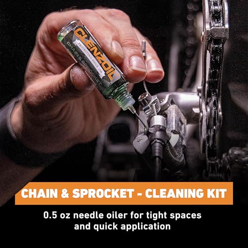 Clenzoil Chain & Sprocket Cleaning Kit - Chain Cleaner Lubricant Protectant (CLP) - Wet Lube Application, Dry Lube Performance - 4 oz Bottle, 0.5 oz Needle, Microfiber Towel & Chain Brush - size: Cleaning Kit