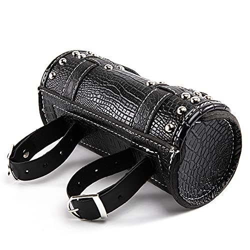 Universal Motorcycle Handlebar Tool Bag - Black PU Crocodile Leather Side Bag With Rivets for Sissy Bar or Rear Carrier - color: Black 4