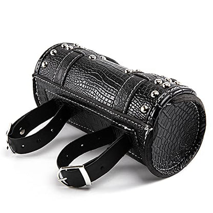 Universal Motorcycle Handlebar Tool Bag - Black PU Crocodile Leather Side Bag With Rivets for Sissy Bar or Rear Carrier - color: Black 4