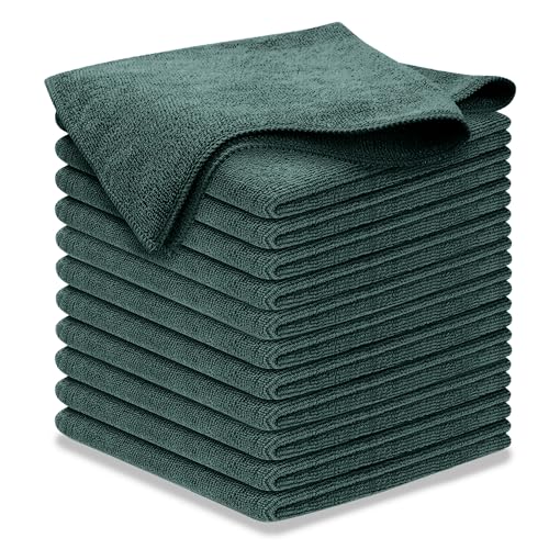 USANOOKS Premium 300GSM Microfiber Cleaning Cloth - 12.5"x12.5" High Performance - 1200 Washes, Ultra Absorbent Microfiber Towels for Cars Undercarriage, Rims & Engine Bay Cleaning - Microfiber Cloth - color: Dark Green, size: 12.5" x 12.5" (12 pack)