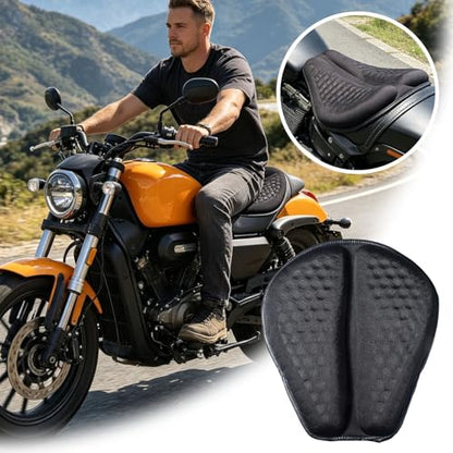 Foldable Gel Seat Cushion for Motorcycle, Universal Non-Slip Grip Ergonomic Motorcycle Seat Pad, Comfort & Butt Protection for Long Rides, Stay Cool & Comfortable (Black)