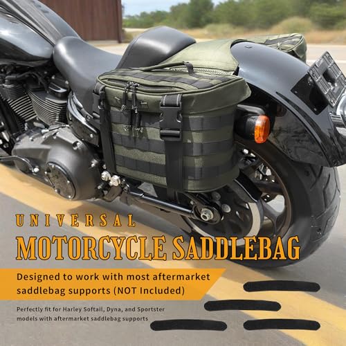 Motorcycle Saddlebags 25L Universal Throw Over Saddle Bags Waterproof Large Capacity Duffle Gear Organizer for Camping Trip Travel Outdoor with Raincover, Green