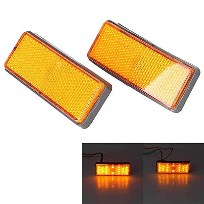 Pair Rectangle Motorcycle Reflector W/ 24 LED, Waterproof and Universal for Car Truck Trailer RV UTV ATV, Orange