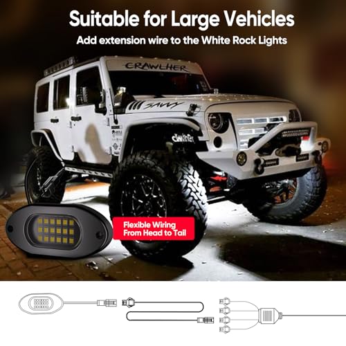 Honalia Pure White Rock Light Extension Wire 4 PCS, Extension Cable 47 Inch 2 Pin, 6000K White LED Rock Lights for Trucks UTV ATV RZR Golf Cart - size: 2-pin