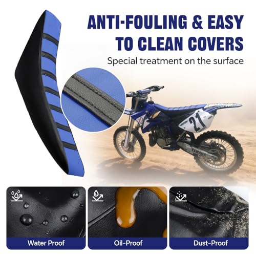 PIT66 Motorcycle Soft Leather Seat Cover, Compatible with Honda CR125R CR250R CR500R CR80R CRF100F CRF125F CRF150F(Blue) - color: Blue