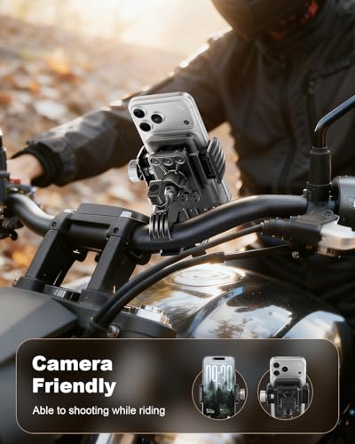 SUPERONE Motorcycle Phone Mount Holder, [Dual Vibration Dampener] Bike Phone Holder Handlebar Clamp, [Camera Friendly] Bicycle Scooter Phone Clip, Compatible with iPhone, Samsung, All Cell Phone - color: Black