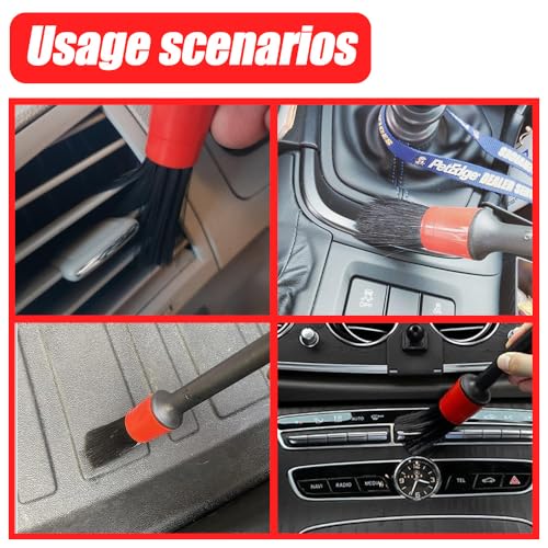 Car Detailing Brush Set, Car Detailing Kit, 5 Different Size Boar Hair Mixed Fiber Plastic Handle Auto Detail Brushes, Auto Interior Cleaning Tool for Leather Seat Wheels Engine Air Vent