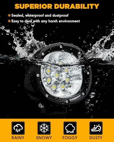 Auxbeam 4 Inch Round LED Light Pods, 90W Offroad Flood White Light Bar, Super Bright 9000LM Driving Work Light with DT Plug Wiring Harness Kit for Truck Boat Pickup ATV UTV SUV-2PCS - color: P4 Series-White Flood Beam