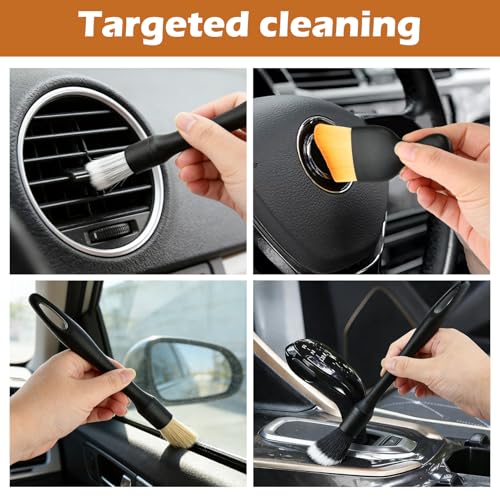 10 Pcs Car Detailing Brush Set, Ultra Soft No Scratch Detail Brushes with Ergonomic Handles, Multi Purpose Auto Cleaning Kit for Vents Dashboard Leather Seats Wheels Tires and Trim