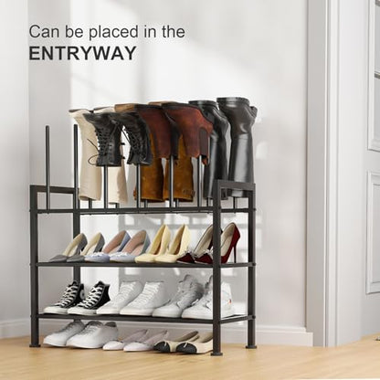 DIMJ Free Standing Shoe Racks - 4-Tier Boot Rack, Black Metal Boot Storage Organizer Tall Boots, Tall Boot Organizer for Closet, Multiuse Shoe Rack for Boots, Sneakers,Fit for 6 Pairs Boots, Black - size: 1 Pack - 4-Tier 6 Pair