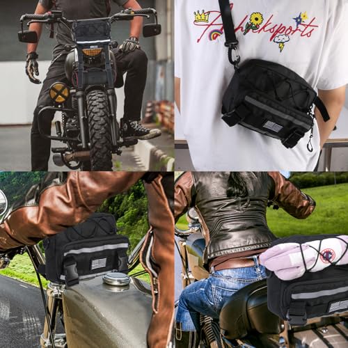 Riverruns Reflective Motorcycle Handlebar Bag Dual Strips Quick Access - 2.5L Universal Tool Pouch, Bright Orange Lining, Glasses Pocket, Multi-Mount Cruiser Front Fork Sissy Bar Convertible