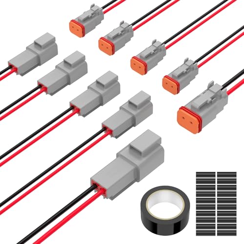 2 Pin Deutsch Connector, Hoodutric 16AWG Gray Male Female Wiring Harness DT Pigtail 2 Wire Waterproof Electrical Connectors with Heat Shrink Tubing Electrical Tape for Car Truck Motorcycle Boat- 6 Kit - style: 2Pin Gray 6 Set