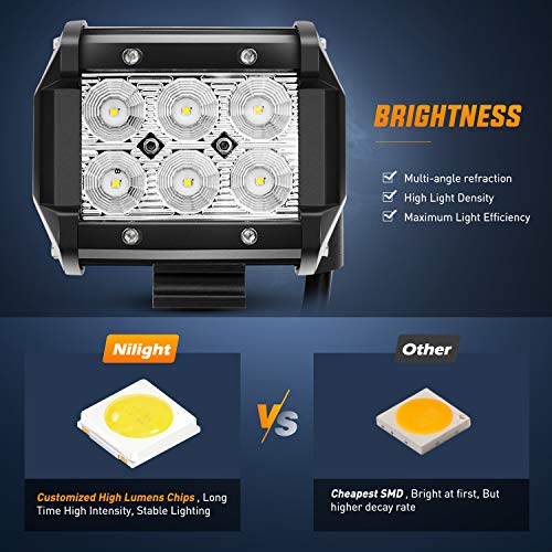 Nilight 4 Inch LED Light Pods 2PCS 18W Flood Fog Light Bar with 12V 5Pin Rocker Switch TE Connector Wiring Harness Kit-2 Leads for 4x4 offroad Pickup Truck ATV UTV SUV Golf Cart Boat - color: 2Pcs 18w Led Light w/Wiring Harness