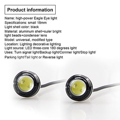 10Pcs 18mm 12V Eagle Eye LED Car Fog DRL Daytime Running Light Backup Reverse Tail Rock Lights Small bulb (White, Black Case) - color: White light