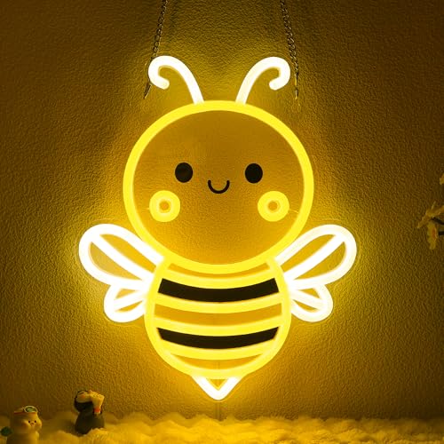 Bee Neon Sign Wall Art, Honey Bee Decor for Bedroom Living Room Office Patio Garden Stores, USB-Powered Energy-Saving Light with Hanging Kit, Gifts for Kids,Women,Beekeeper - color: Bee