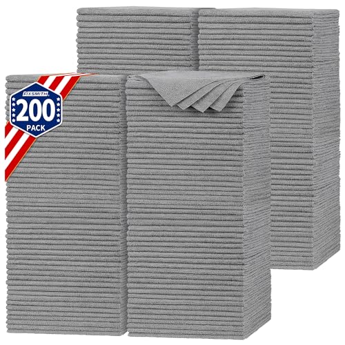 FIXSMITH Shop Towels, Pack of 200, Grey Microfiber Cleaning Cloth Bulk, Microfiber Towels for Cars, All-Purpose Absorbent Cleaning Rags, Dust Cloth for Automotive, Mechanic, Garage, 11.5 x 11.5 inch - color: Grey, size: 200PK