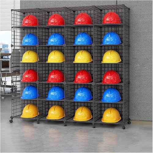 Stackable Safety Helmet Storage Boxes, Large Adjustable Hard Hat Placement Organizer Rack with Wheels for Construction Site/Garage/Workshop/Factory Helmet Display Shelf (4 * 6) - size: 4*6