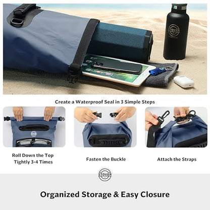 STOVER 5/10/25/30/40/55L Waterproof Dry Bag- Roll-Top Backpack w/Phone Case- Kayaking, Hiking, Camping, Boating- Men/Women - color: 30l Navy Blue (With Phone Case), size: 30L