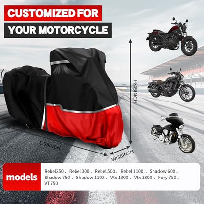 420D Motorcycle Cover Suitable for Honda Cruiser Rebel 300 500 1100 and Shadow 750/ Vtx 1300 /Fury Waterproof Motorcycle Cover Easy to Clean Tear-Resistant Suitable for Outdoor Protection - size: Honda Cruiser