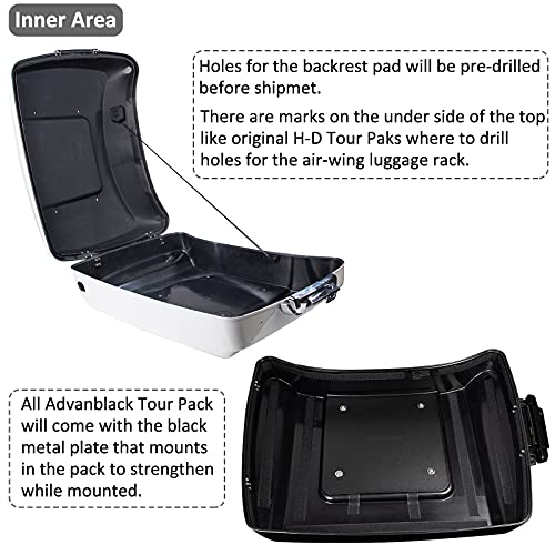Advanblack US Stock Barracuda Silver(Glossy) King Tour Trunk Pack, Black Mount Bracket, Top Luggage Rack, Red Trunk Pak Liners Fit for 09-Later Harley Touring, Road Glide, Street Glide Special - color: Barracuda Silver(Glossy)