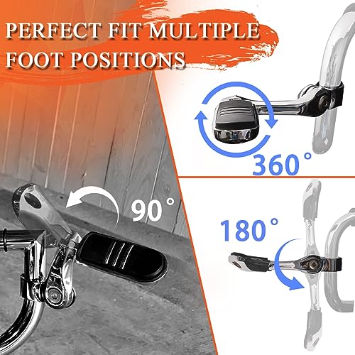 FOVPLUE 1.25" Highway Footpegs,Long Angled Adjustable Highway Pegs w/Mounts for Harley Touring Street Glide Electra Glide Road King Softail CVO Dyna Trike VRSC Sportster w/32mm Engine Guard,Chrome#3 - color: CHROME